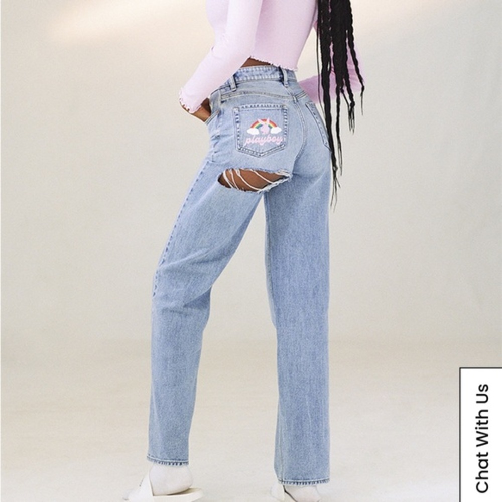 Playboy By PacSun Light Blue Back Slash Boyfriend Jeans size 25 NWOTA